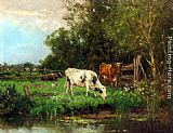 Cows Canvas Paintings - Cows Watering In A Meadow